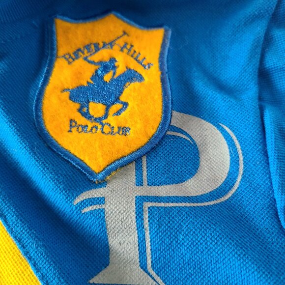BEVERLY HILLS POLO CLUB SHORT SLEEVE BLUE/YELLOW LOGO FRONT & BACK SIZE 2 T - Picture 5 of 11